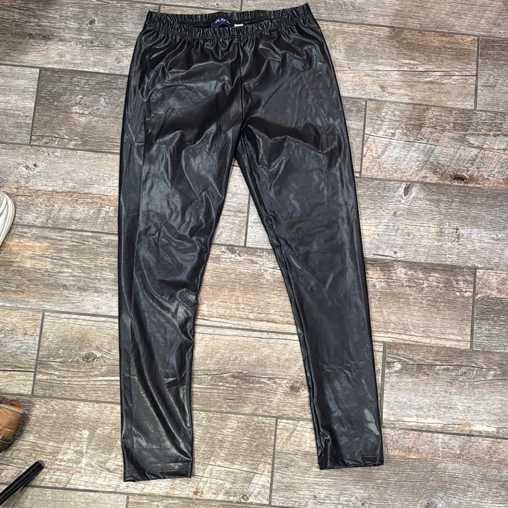 Girls Faux Leather Black Pants - Picture 2 of 4